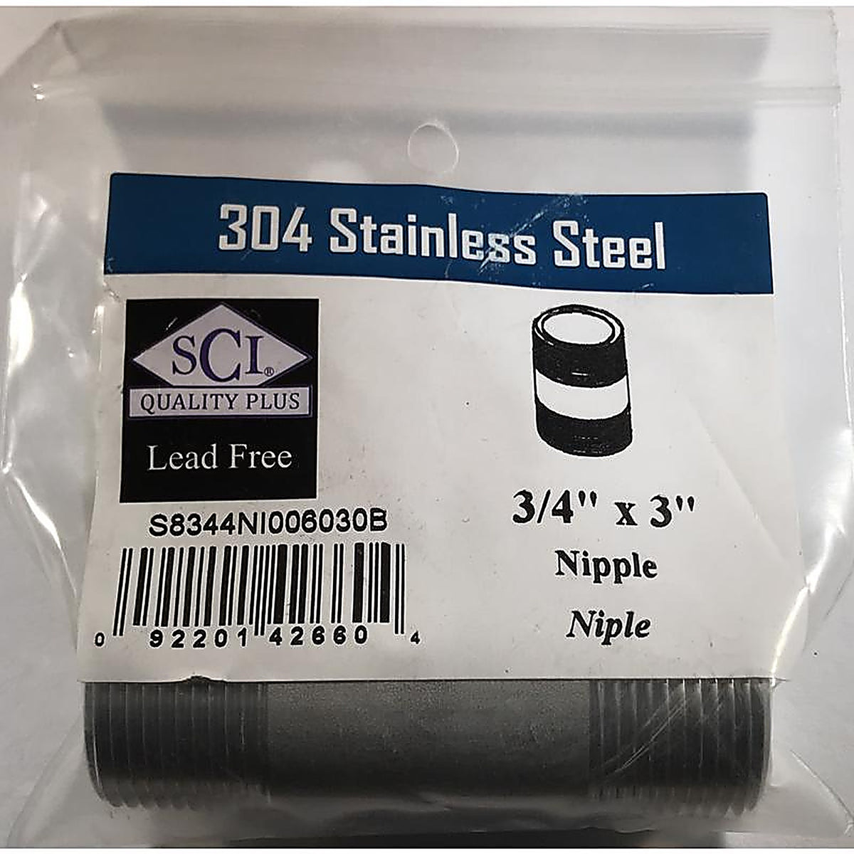 Smith-Cooper 4632101440 3/4 in. MPT x 3 in. L Stainless Steel Nipple