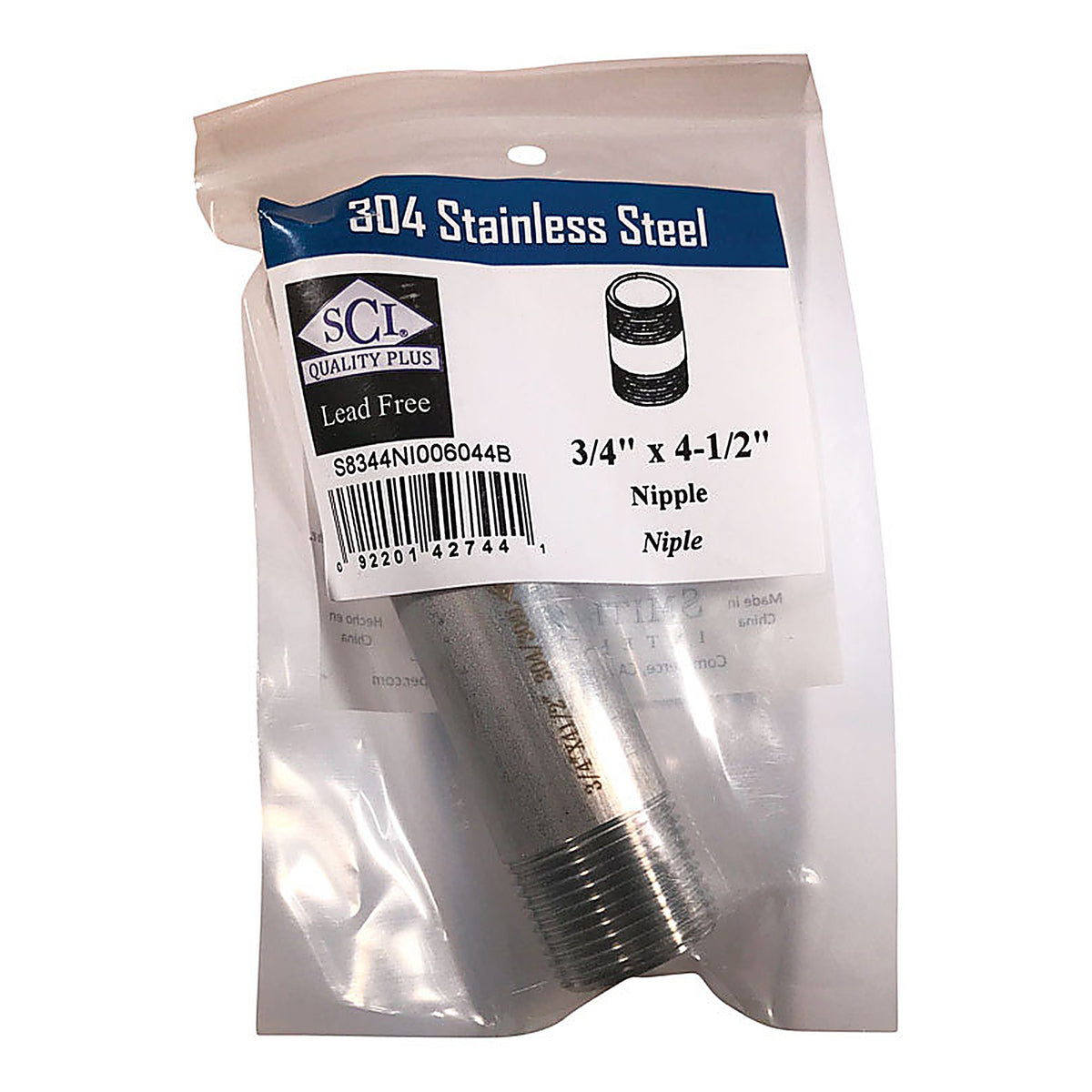 Smith-Cooper 4632101470 3/4 in. MPT x 4-1/2 in. L Stainless Steel Nipple