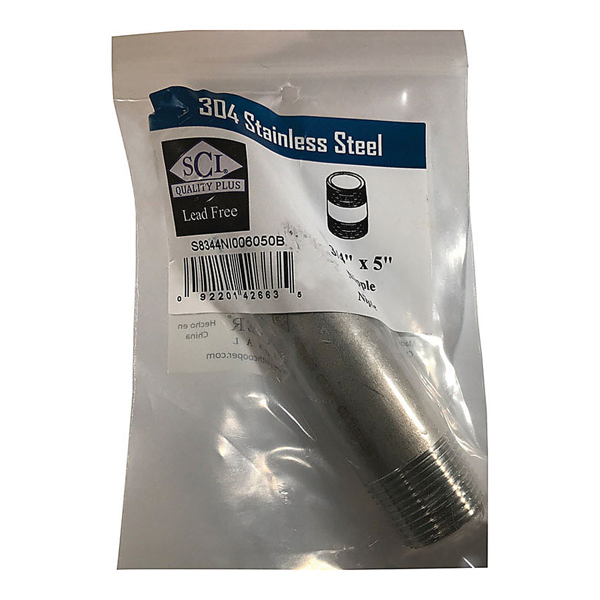 Smith-Cooper 4632101480 3/4 in. MPT x 5 in. L Stainless Steel Nipple