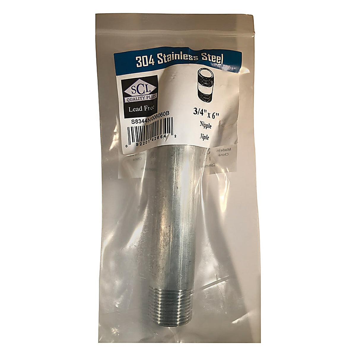Smith-Cooper 4632101500 3/4 in. MPT x 6 in. L Stainless Steel Nipple