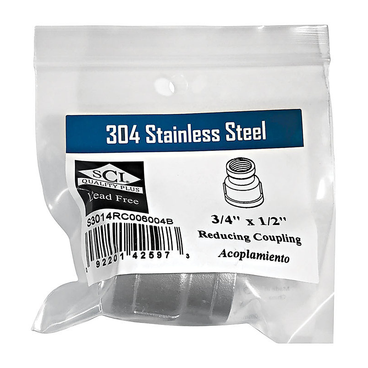 Smith-Cooper - 4638101190 - 3/4 In. FPT X 1/2 In. D FPT Stainless Steel Reducing Coupling