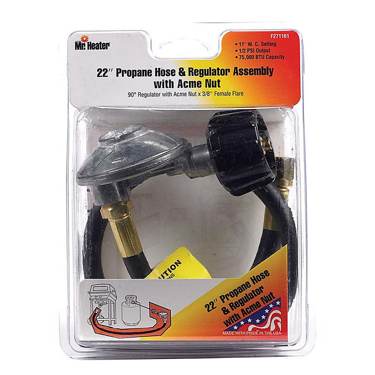Mr. Heater F271161 3/8 in. Dia. x 22 inch ft. L Brass/Plastic Appliance End Fitting Acme x Female Flare Hose Assembly And Regulator