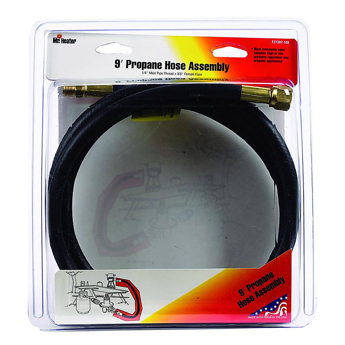 Mr. Heater F273707-108 3/8 in. Dia. x 1/4 in. Dia. x 9 foot ft. L Brass/Plastic Male Pipe Thread x Female Flare