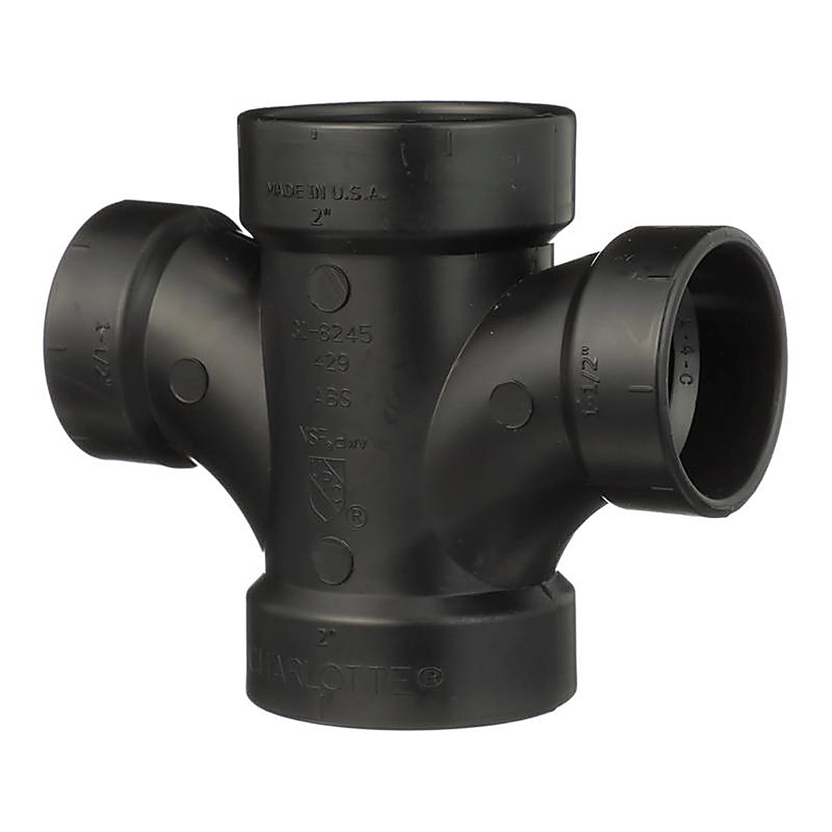 Charlotte Pipe ABS004290600 2 in. Hub x 2 in. Dia. Hub ABS Sanitary Tee