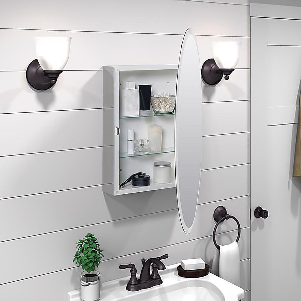 Zenna Home - MMV1032 - 31 In. H X 21 In. W X 4 In. D Oval Medicine Cabinet/Mirror