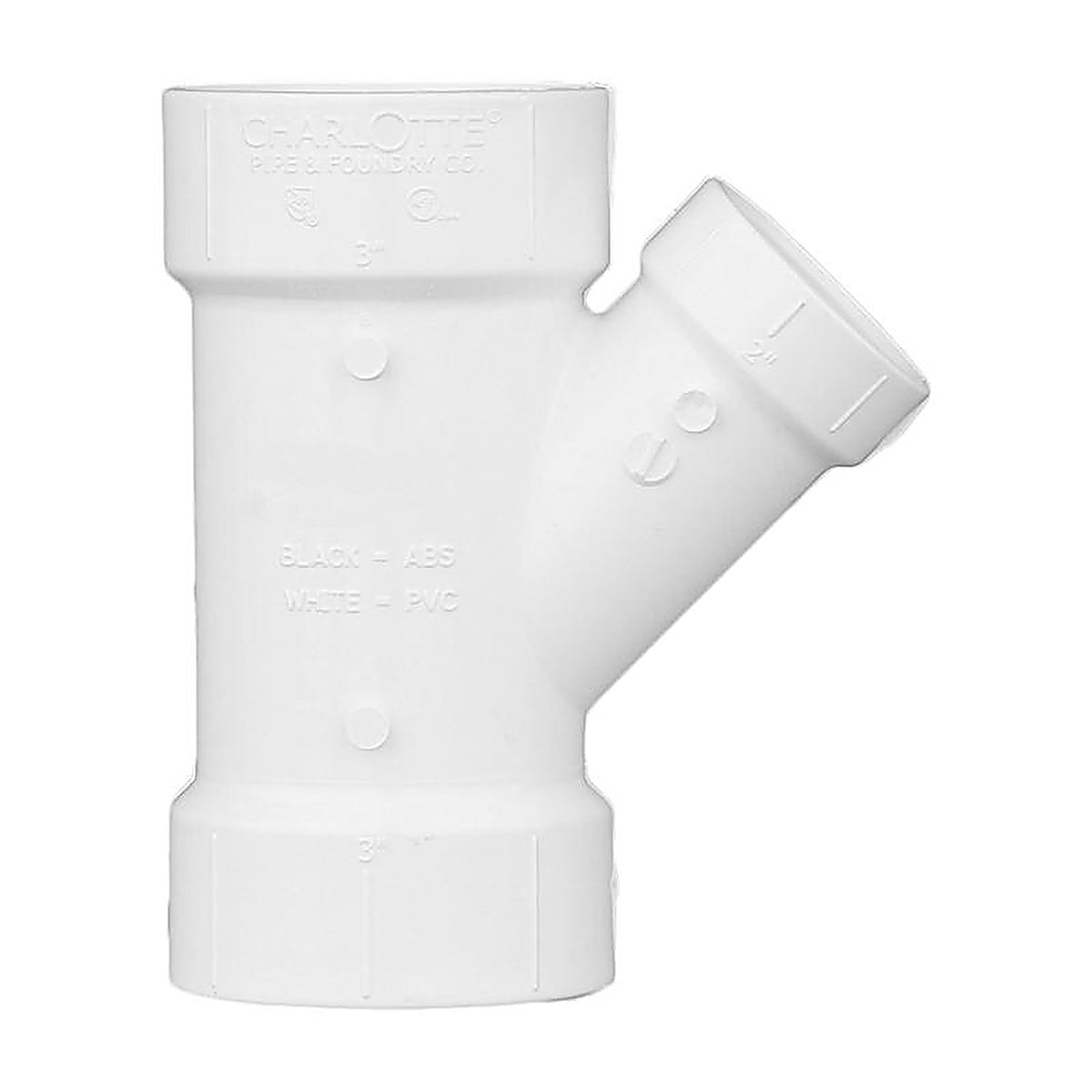 Charlotte Pipe PVC06011400 Schedule 40 3 in. Hub x 3 in. Dia. Hub PVC Reducing Wye