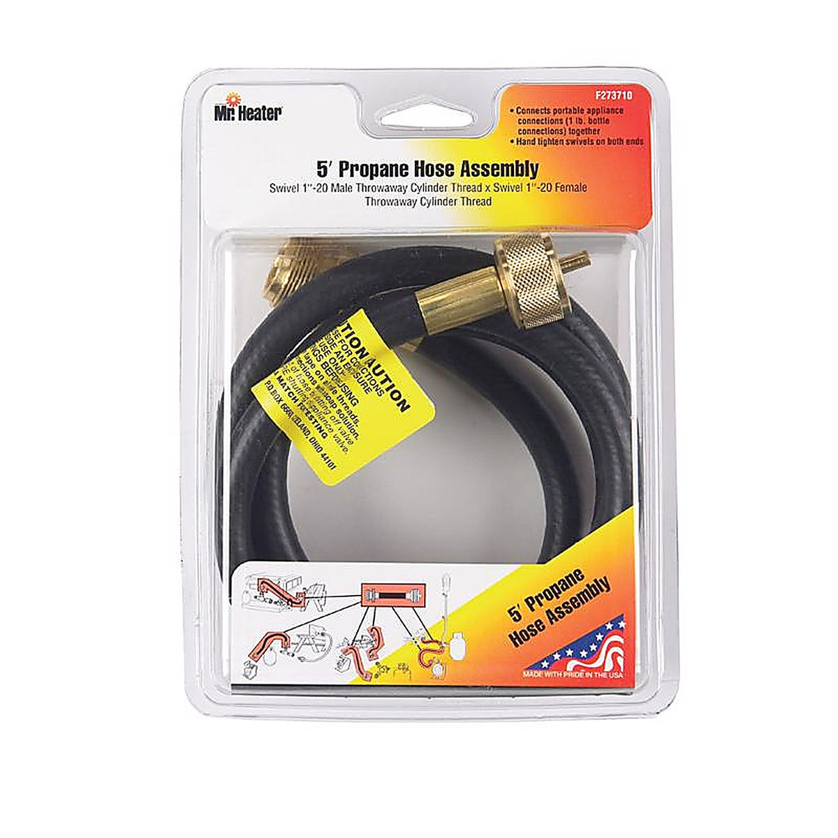 Mr. Heater F273710 1 in. Dia. x 1 in. Dia. x 5 ft. L Brass/Plastic Male Throwaway Cylinder Thread x Female Throwaway Cylinder Thread