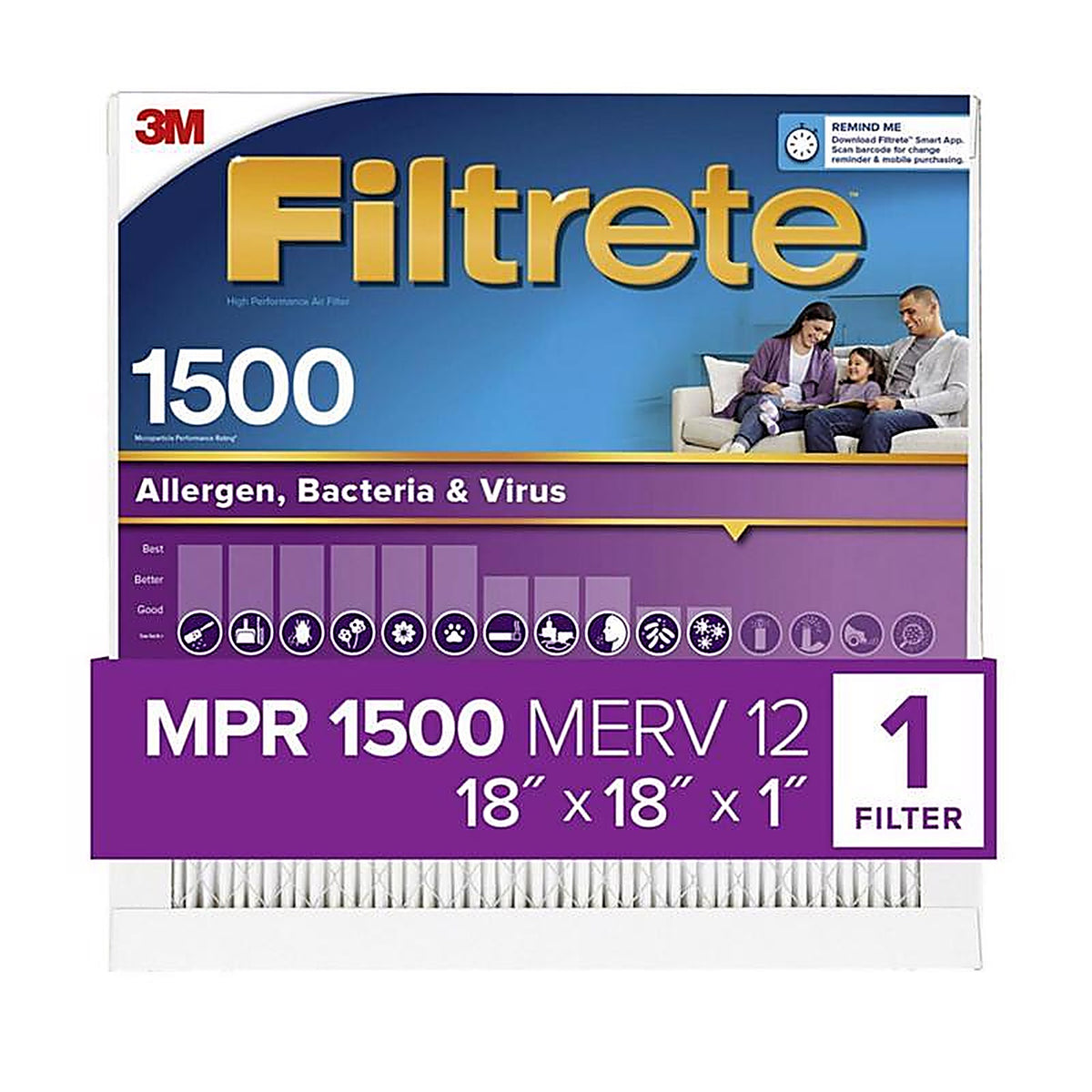 3M 2017-4 Filtrete 18 in. W X 18 in. H X 1 in. D 12 MERV Pleated Ultra Allergen Filter 1 pk