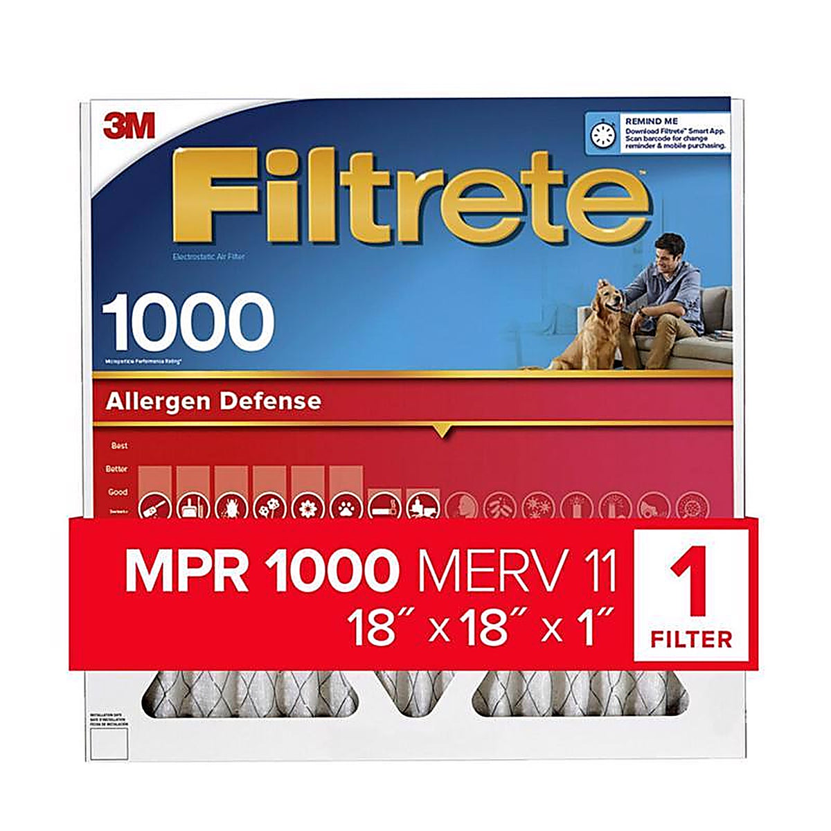 Filtrete - 9817-4 - 18 In. W X 18 In. H X 1 In. Polypropylene 1000 Mpr Pleated Air Filter 1 Pack