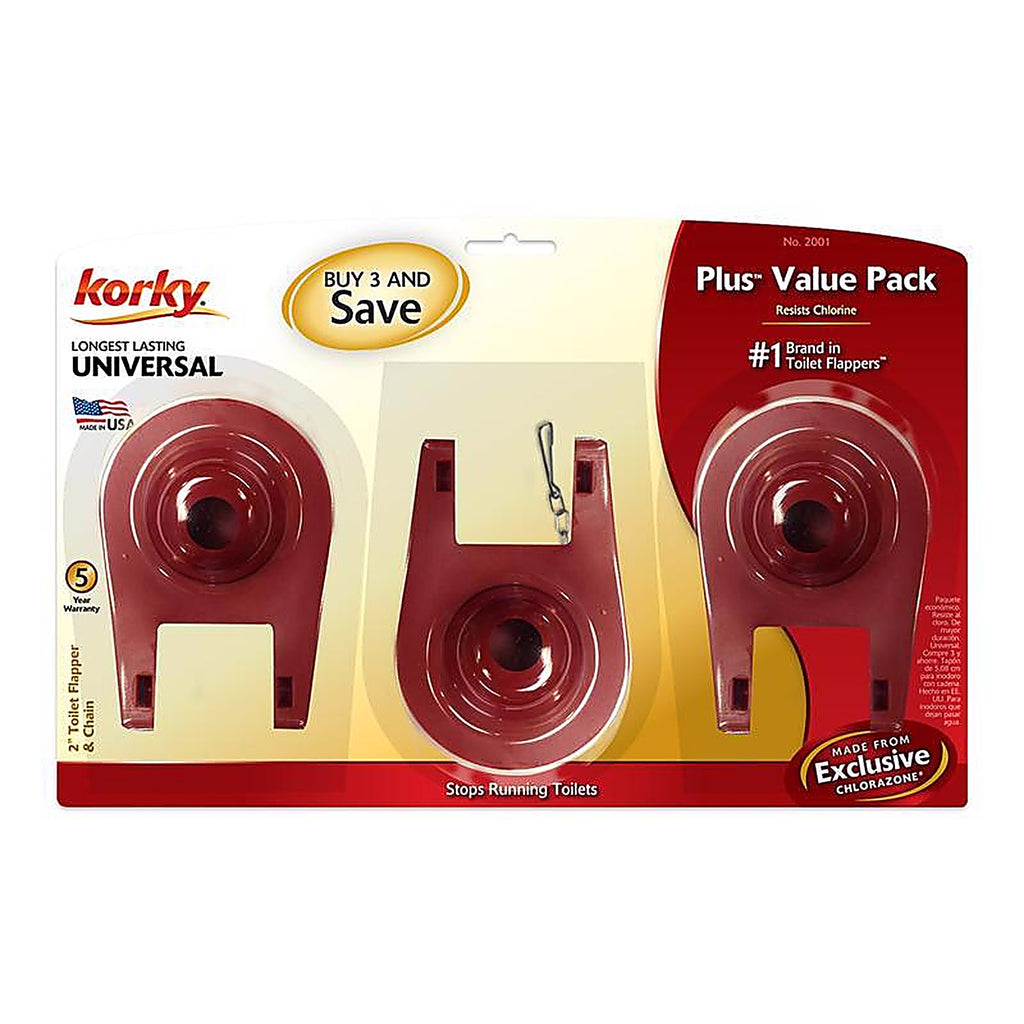 Korky 2001TP Premium Universal 3 pack Toilet Flapper