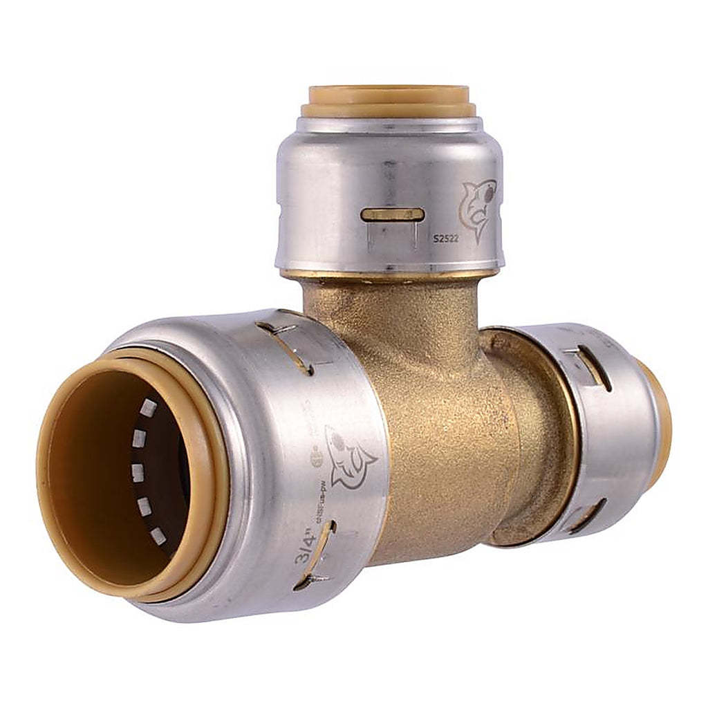 SharkBite U454LFA Push to Connect 3/4 in. Push x 1/2 in. Dia. Push Brass Reducing Tee
