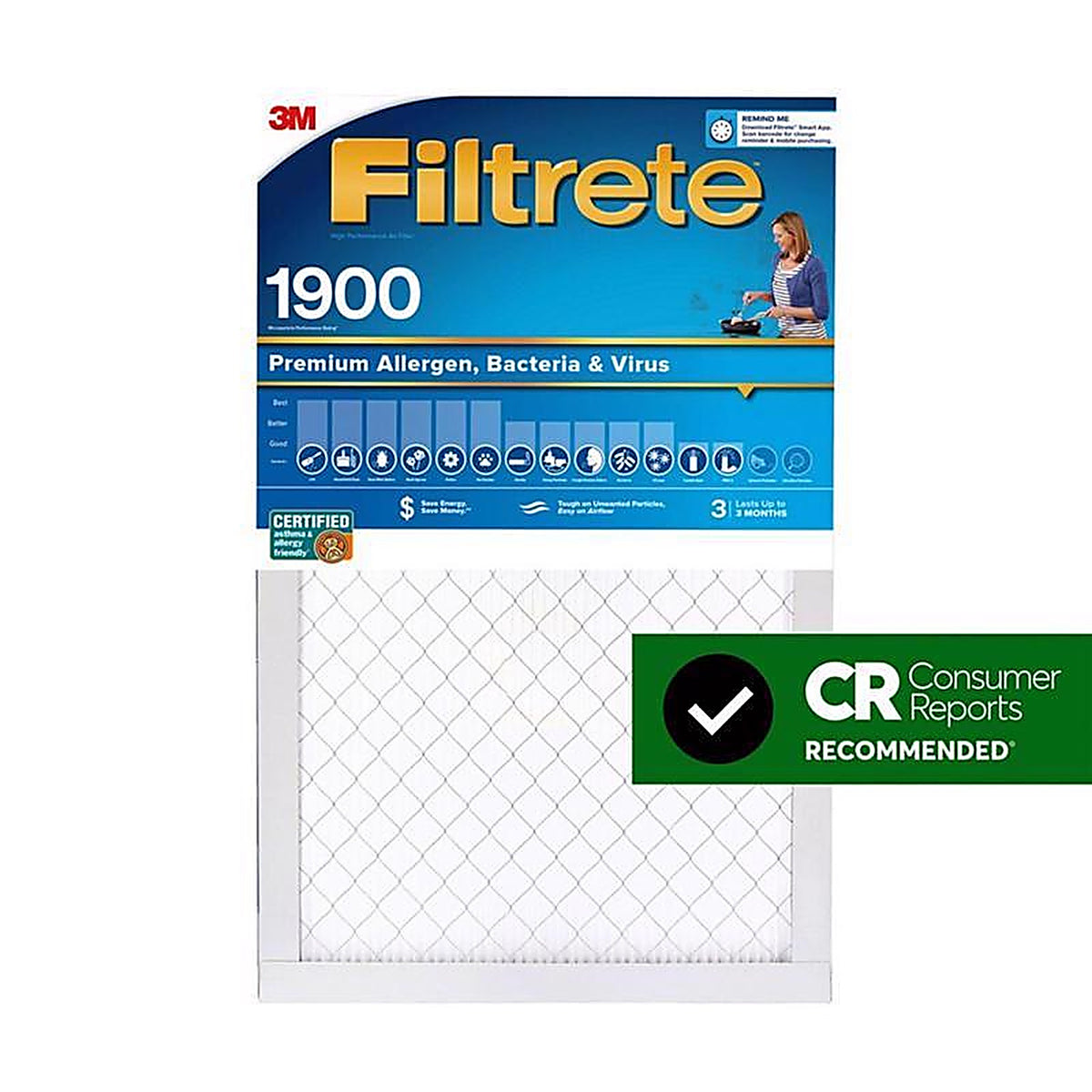 3M UA00-4 Filtrete 16 in. W X 20 in. H X 1 in. D Fiberglass 13 MERV Pleated Allergen Air Filter 1 pk