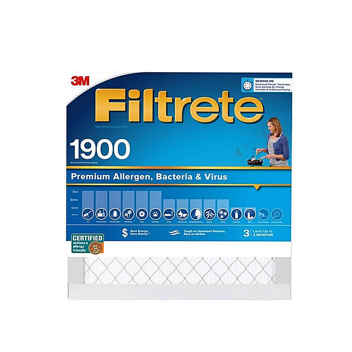 3M UA02-4 Filtrete 20 in. W X 20 in. H X 1 in. D Fiberglass 13 MERV Pleated Allergen Air Filter 1 pk