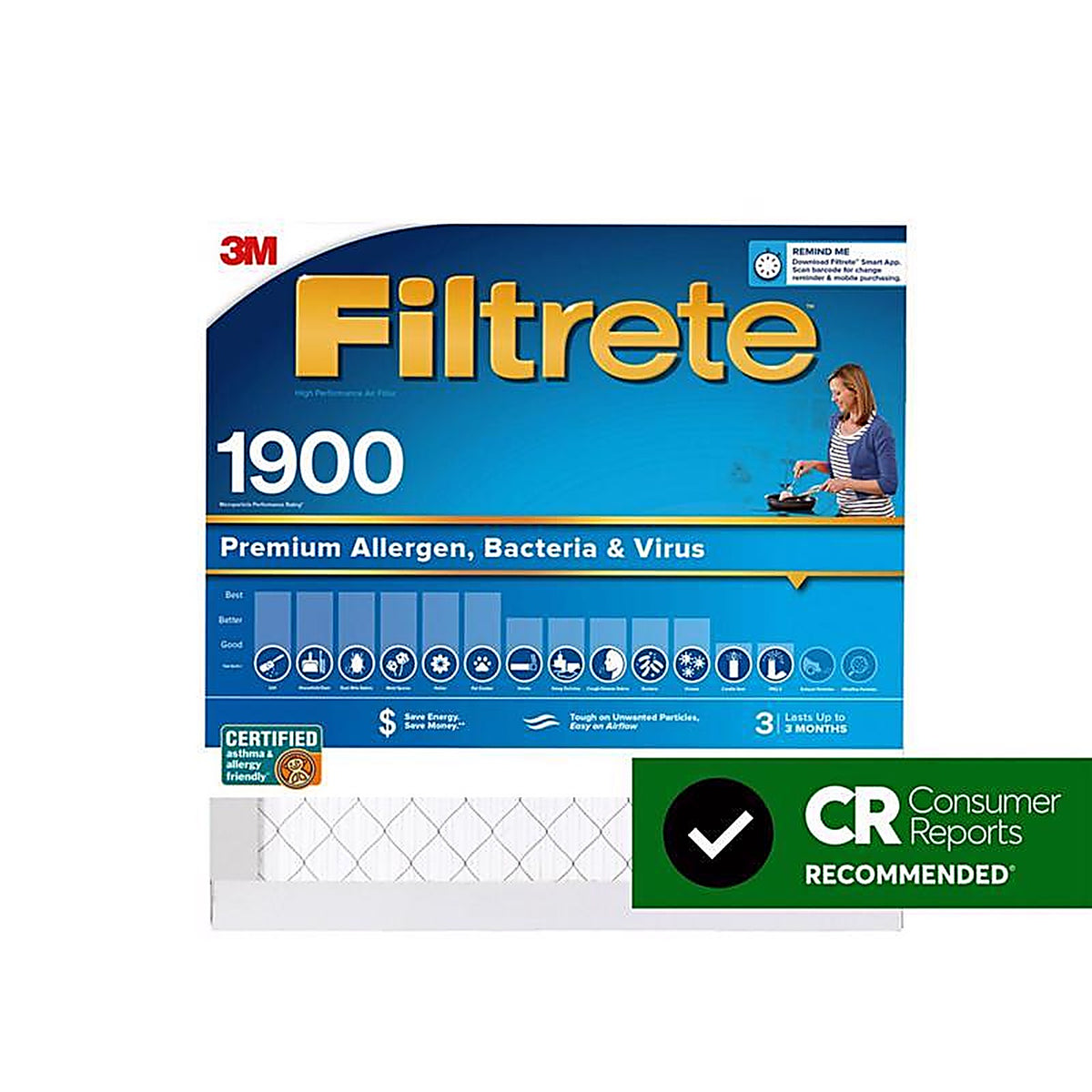 3M UA02-4 Filtrete 20 in. W X 20 in. H X 1 in. D Fiberglass 13 MERV Pleated Allergen Air Filter 1 pk
