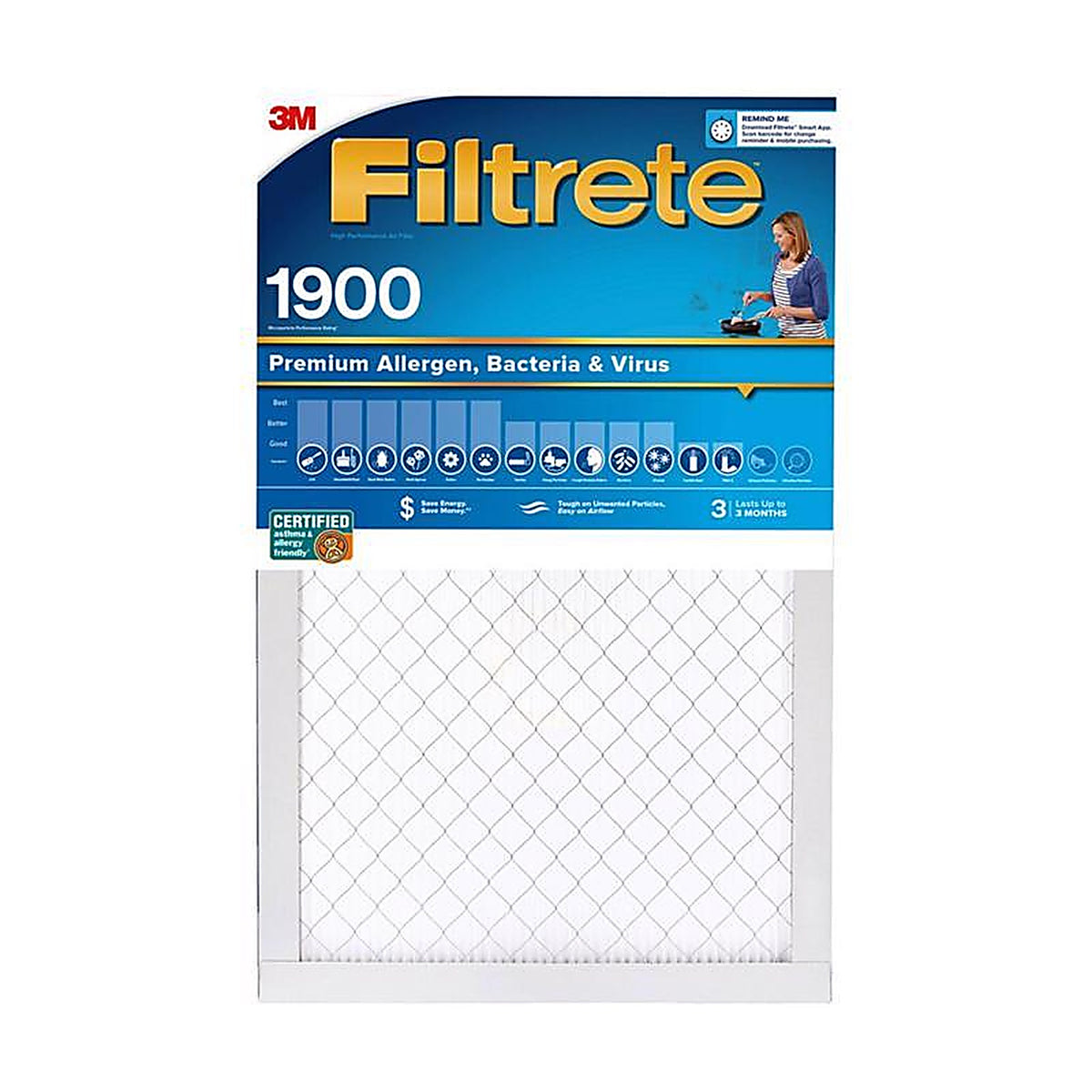 3M UA03-4 Filtrete 20 in. W X 25 in. H X 1 in. D Fiberglass 13 MERV Pleated Allergen Air Filter 1 pk