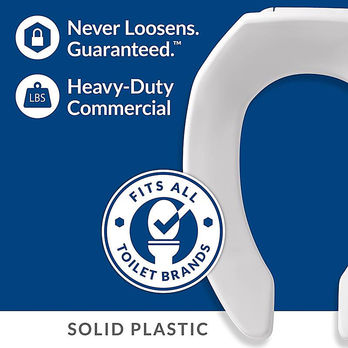 Bemis 1955CT-000 Commerical Fastening System Elongated White Plastic Toilet Seat