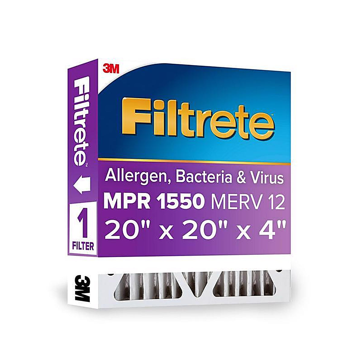 3M - NDP02-4IN-4 - Filtrete 20 In. W X 20 In. H X 4 In. Polyester 12 MERV Pleated Allergen Air Filter 1 Pack