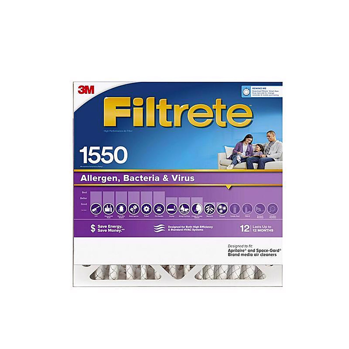 3M - NDP02-4IN-4 - Filtrete 20 In. W X 20 In. H X 4 In. Polyester 12 MERV Pleated Allergen Air Filter 1 Pack