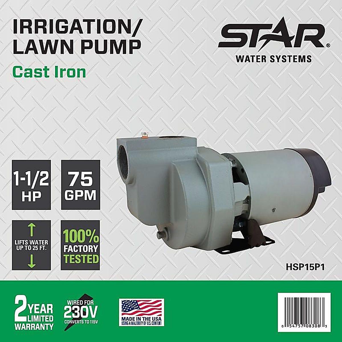 Star Water Systems - HSP15P1 - 1-1/2 HP 4200 GPH Cast Iron Sprinkler Pump