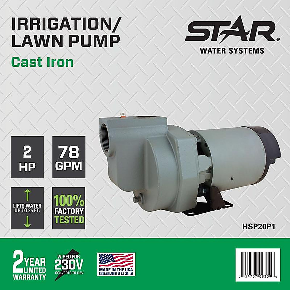 Star Water Systems - HSP20P1 - 2 HP 4400 GPH Cast Iron Sprinkler Pump