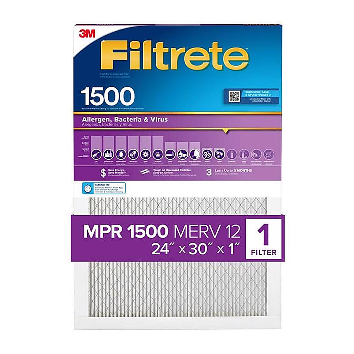 3M 2013DC-4 Filtrete 24 in. W X 30 in. H X 1 in. D 12 MERV Pleated Air Filter 1 pk