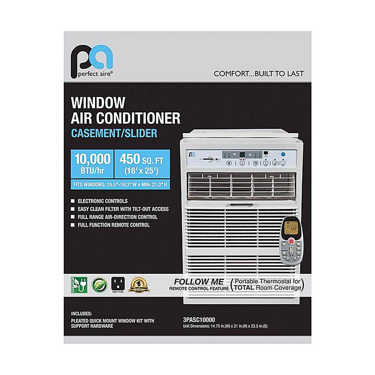 Perfect Aire 3PASC10000 10000 BTU Casement Air Conditioner w/Remote