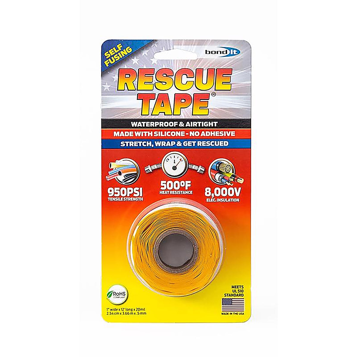 Rescue Tape - RT12012BYE - Yellow 1 In. W X 12 Ft. L Silicone Tape