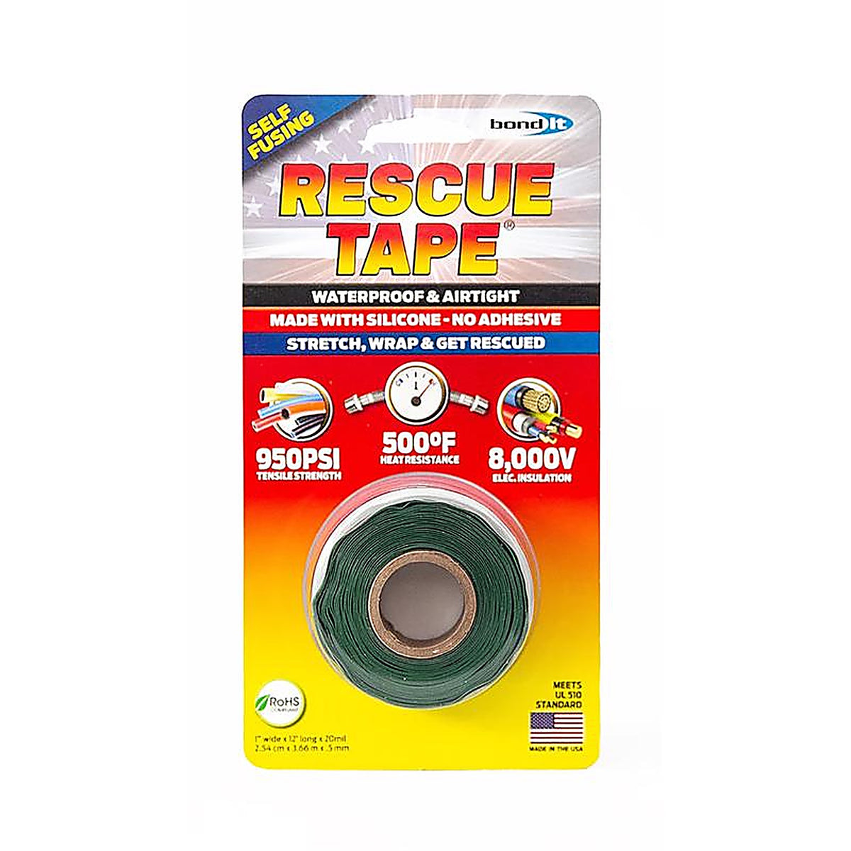 Rescue Tape - RT12012BGN - Green 1 In. W X 12 Ft. L Silicone Tape