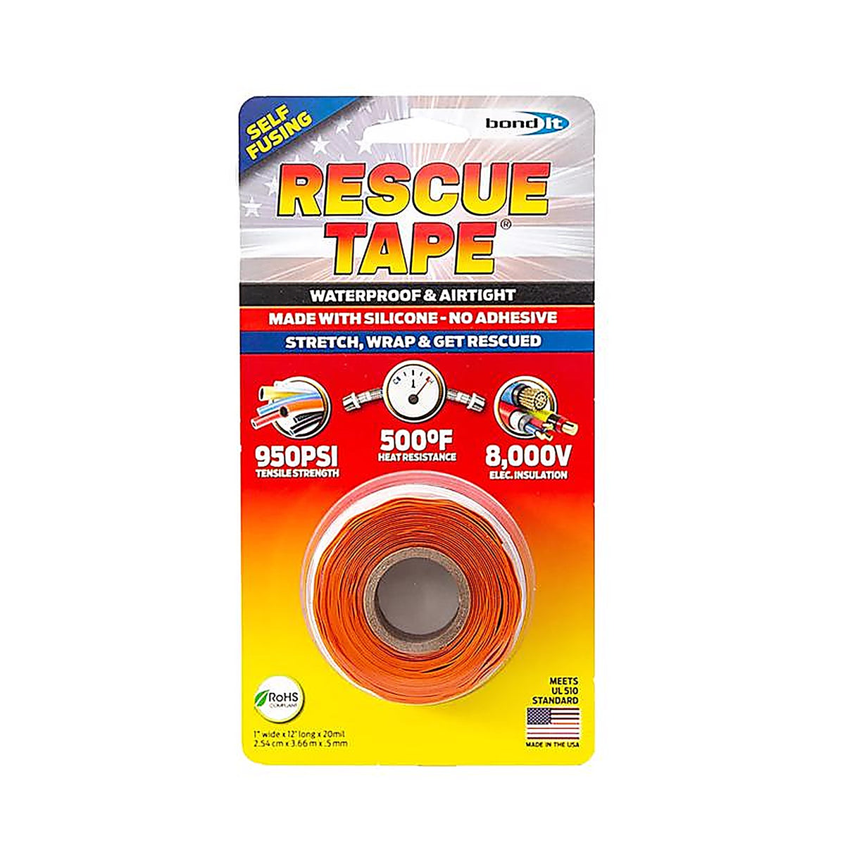Rescue Tape - RT12012BOR - Orange 1 In. W X 12 Ft. L Silicone Tape