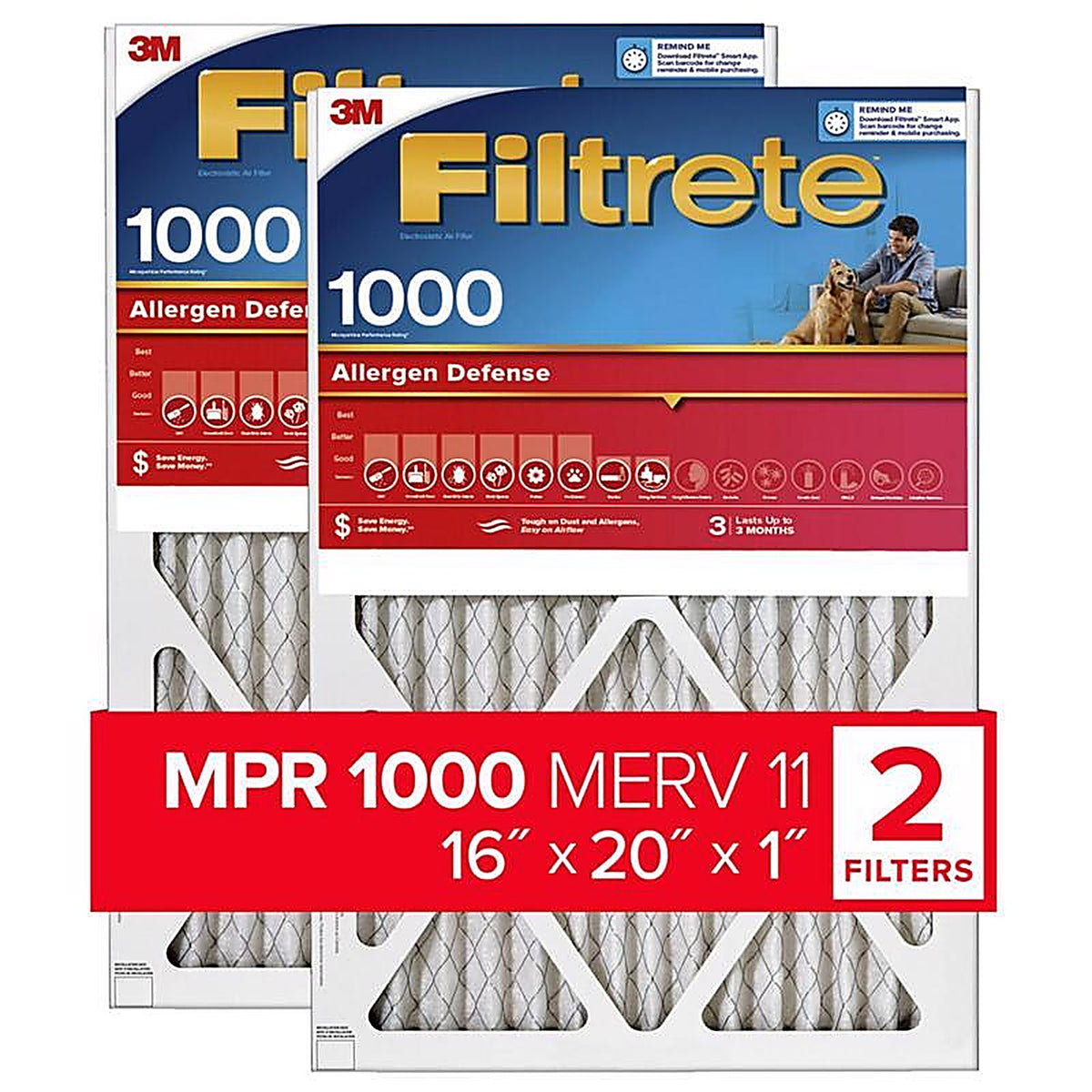Filtrete - 9800-2PK-HDW - 16 In. W X 20 In. H X 1 In. Polypropylene 1000 Mpr Pleated Air Filter 2 Pack