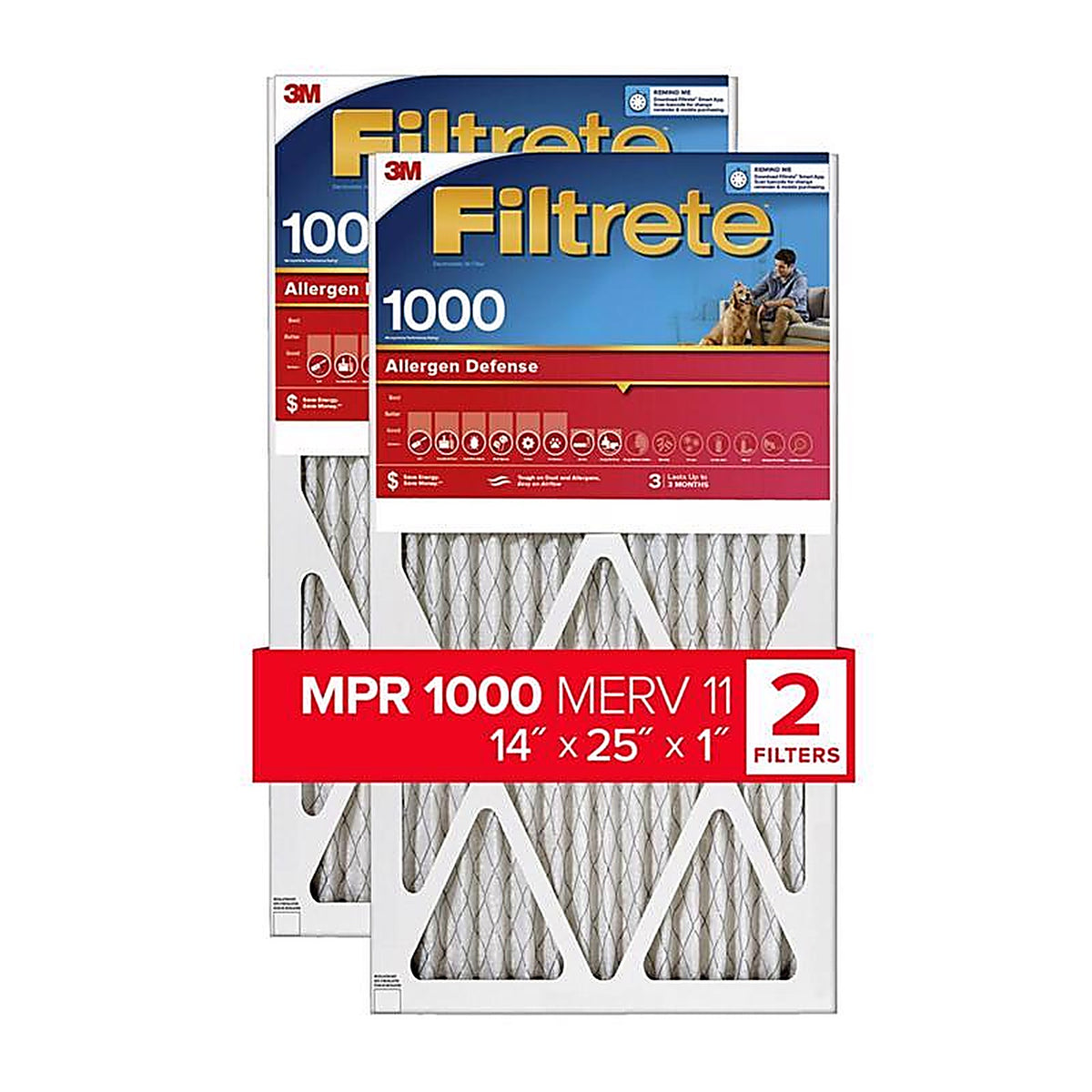 Filtrete - 9804-2PK-HDW - 14 In. W X 25 In. H X 1 In. 1000 Mpr Pleated Air Filter 2 Pack