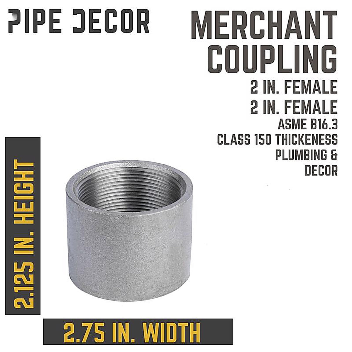 Billco 521-228BG 2 in. FPT x 2 in. Dia. FPT Black Malleable Iron Coupling