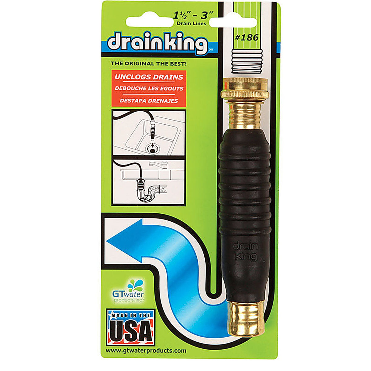 Gt Water Products - 186 - Drain King 0 Ft. L Drain Unclogger