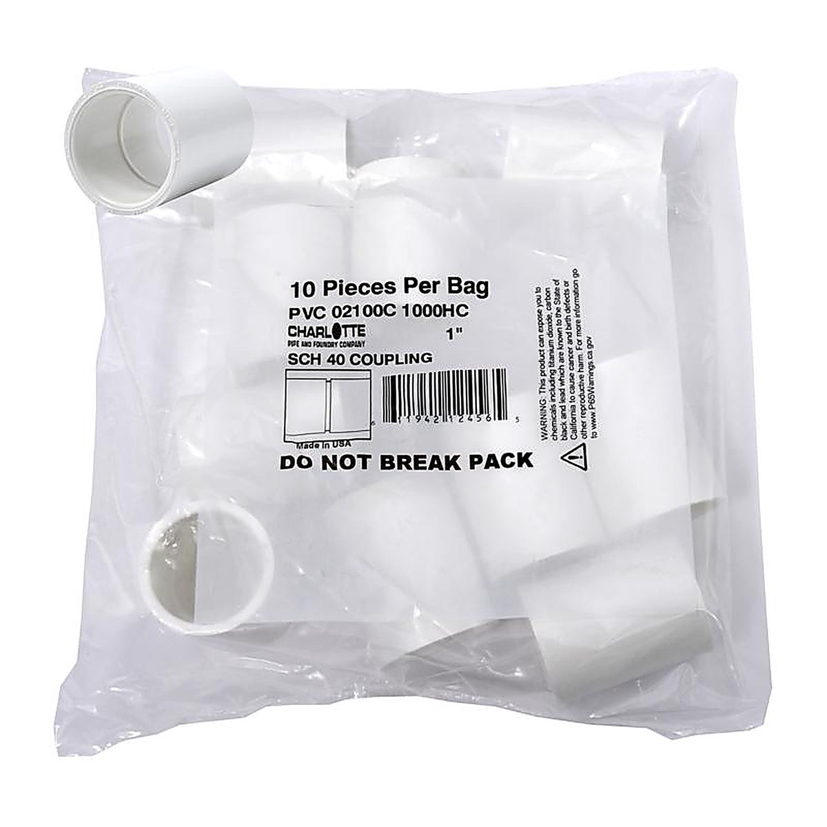 Charlotte Pipe PVC02100C1000 Schedule 40 1 in. Slip x 1 in. Dia. Slip PVC Coupling