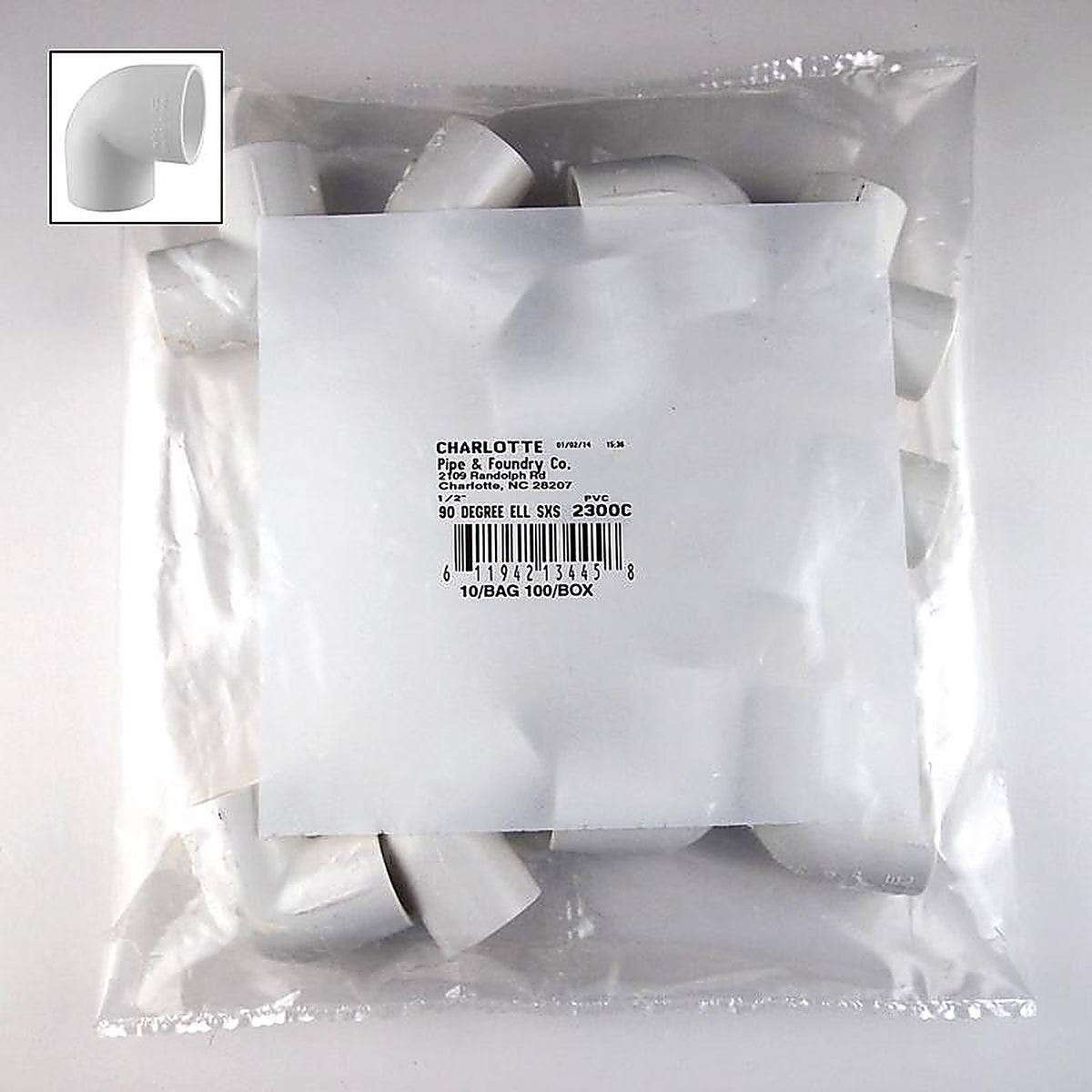 Charlotte Pipe PVC02300C0600 Schedule 40 1/2 in. Slip x 1/2 in. Dia. Slip PVC Elbow