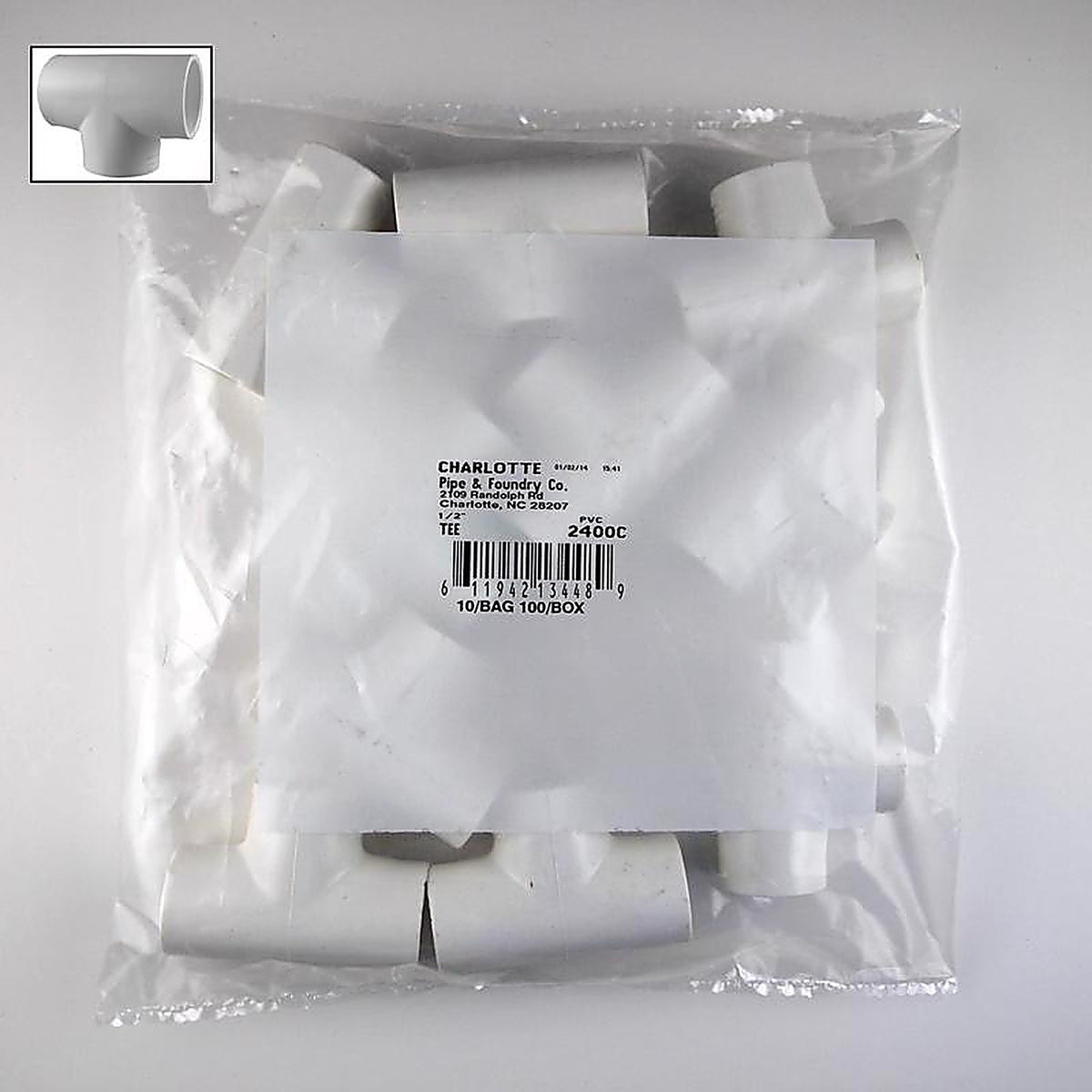 Charlotte Pipe PVC02400C0600 Schedule 40 1/2 in. Slip x 1/2 in. Dia. Slip PVC Tee