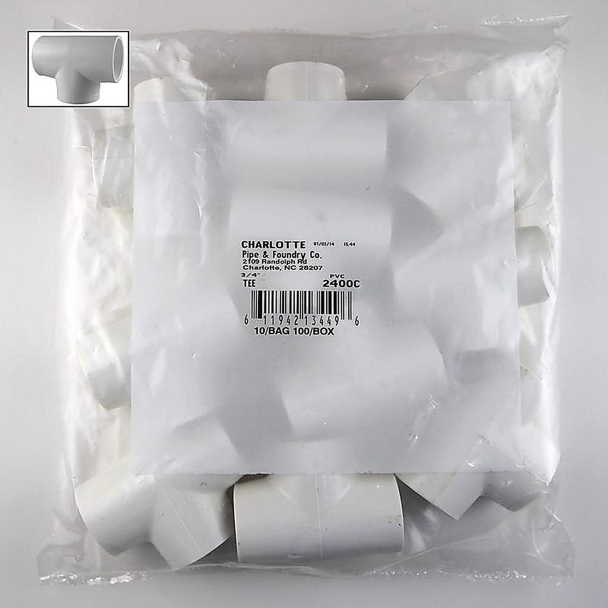 Charlotte Pipe PVC02400C0800 Schedule 40 3/4 in. Slip x 3/4 in. Dia. Slip PVC Tee