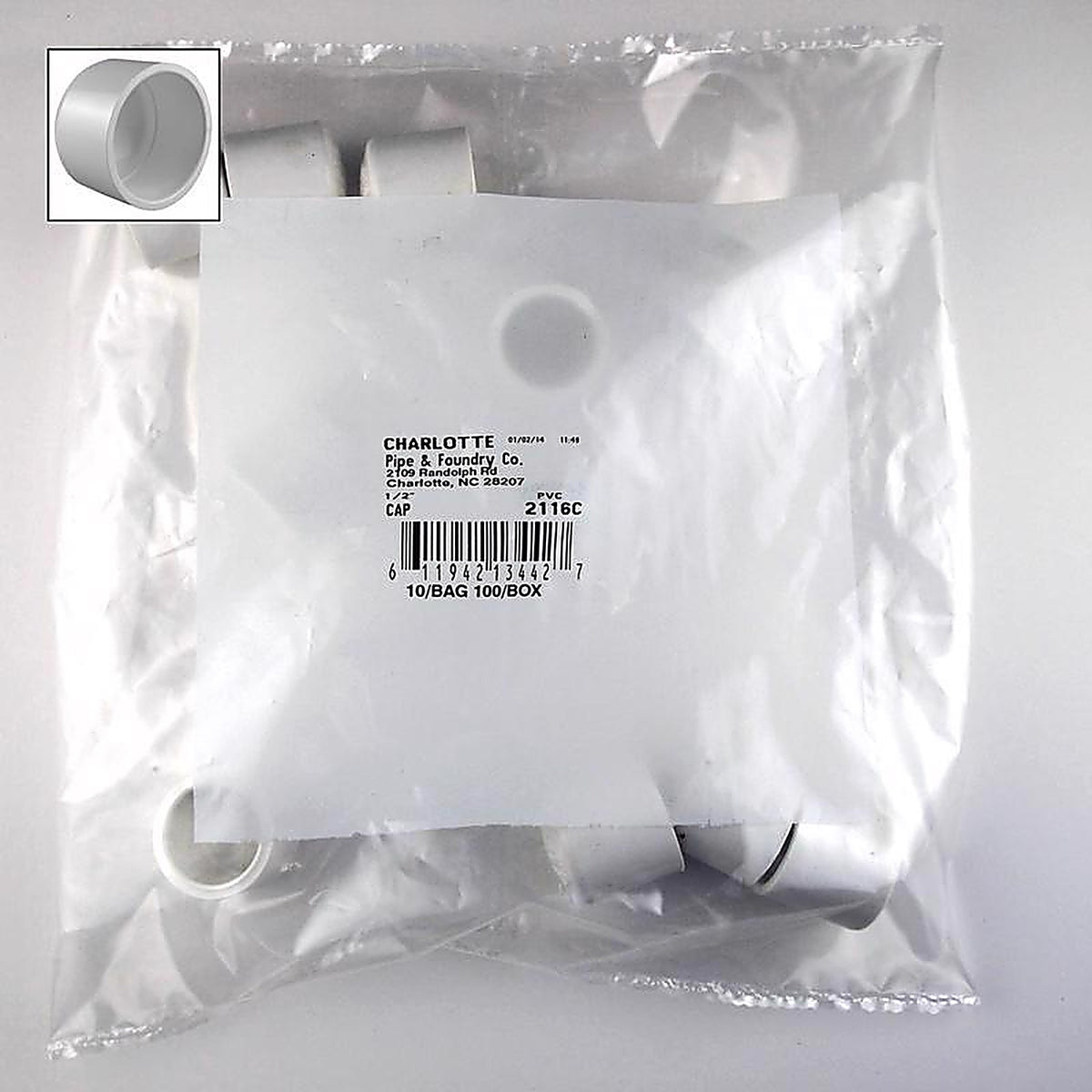 Charlotte Pipe PVC02116C0600 Schedule 40 1/2 in. Slip PVC Cap