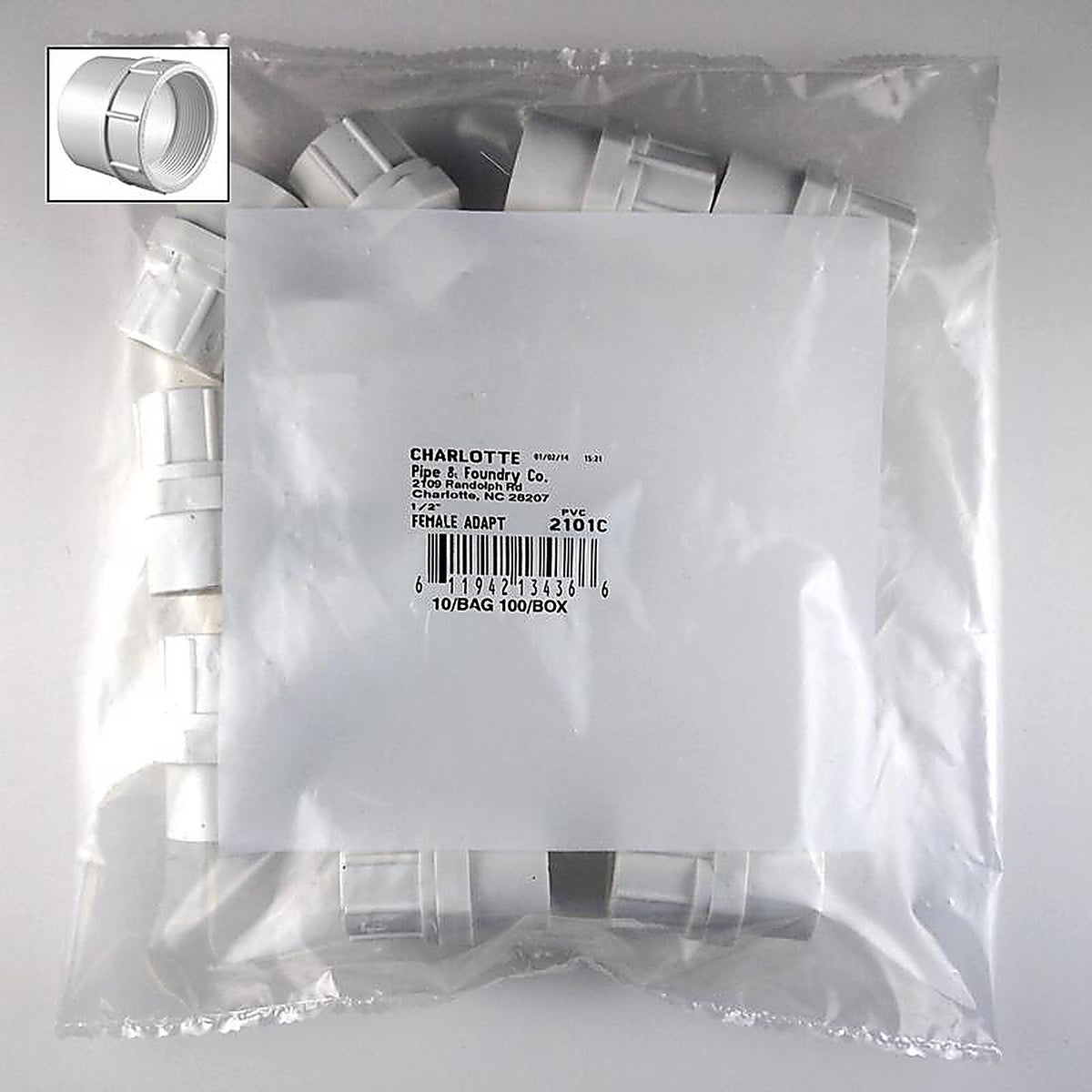 Charlotte Pipe PVC02101C0600 Schedule 40 1/2 in. Slip x 1/2 in. Dia. FPT PVC Adapter