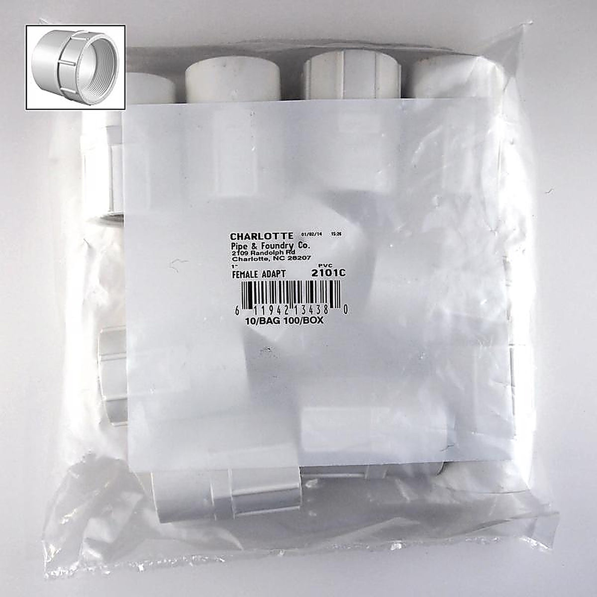 Charlotte Pipe PVC02101C1000 Schedule 40 1 in. Slip x 1 in. Dia. FPT PVC Adapter