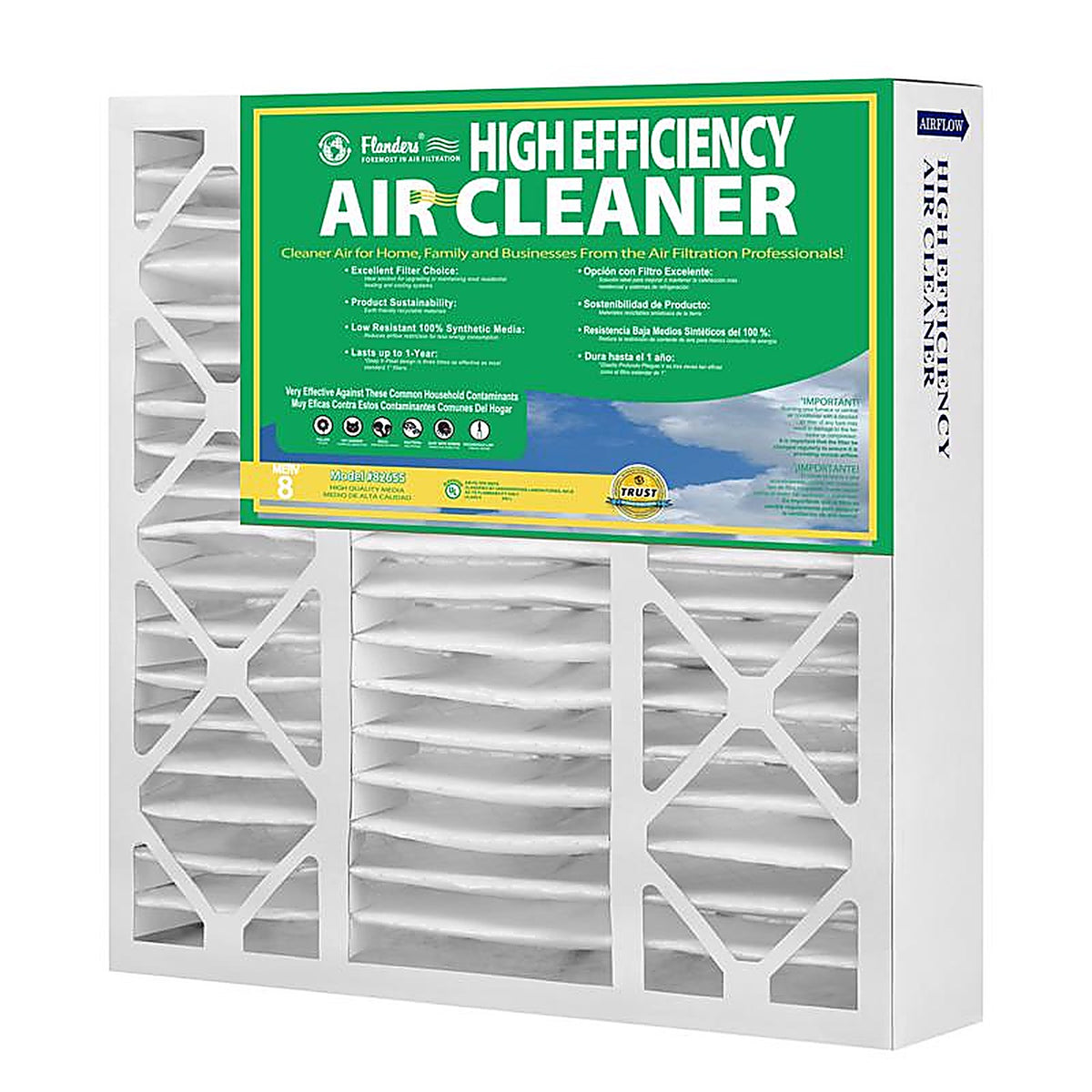 Flanders - 82655.052020 - 20 In. W X 20 In. H X 5 In. Synthetic 8 MERV Pleated Air Filter 1 Pack
