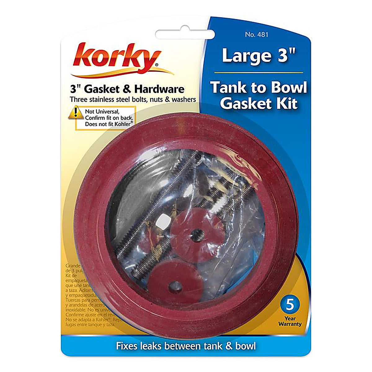 Korky 481BP Large 3 inch Hardware Kit and Tank to Bowl Gasket