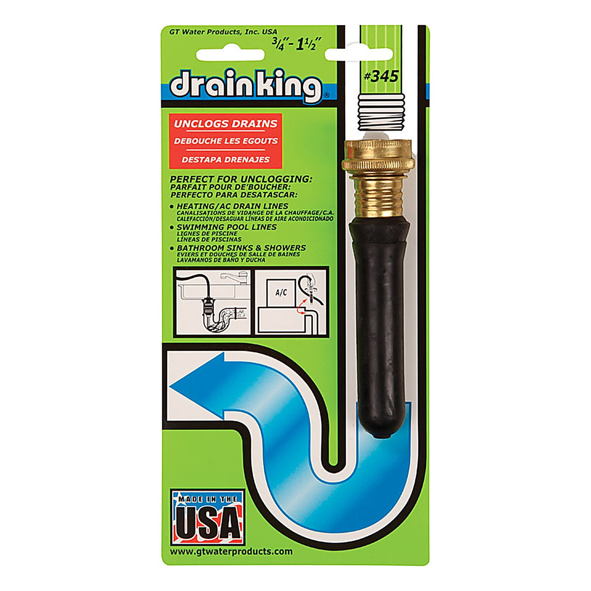 Gt Water Products - 345 - Drain King 0 Ft. L Drain Unclogger