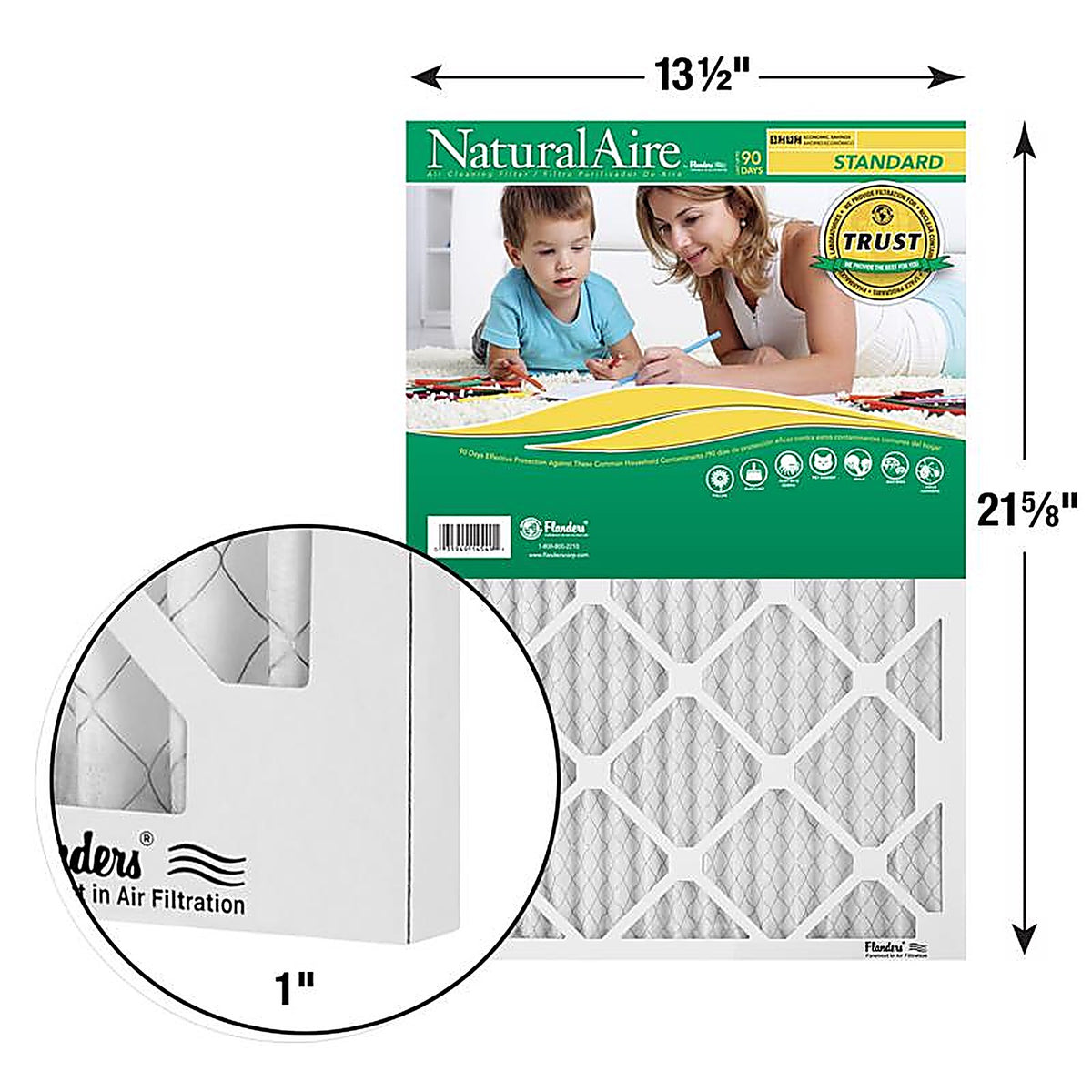 NaturalAire - 84858.011352162 - 13-1/2 In. W X 21-5/8 In. H X 1 In. Synthetic 8 MERV Pleated Air Filter 1 Pack