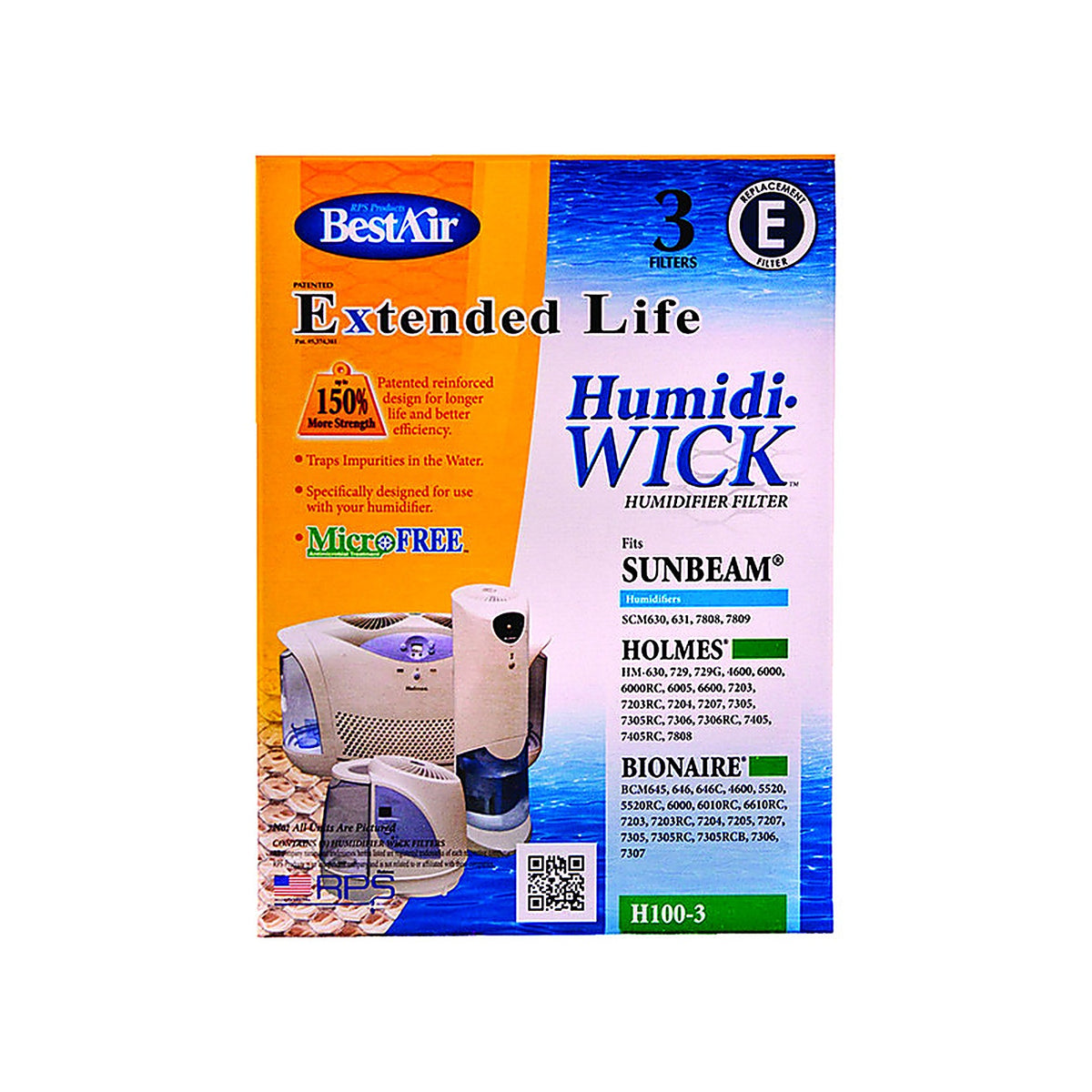 B&K - H100-PDQ-3 - Bestair Humidifier Wick 3 Pack for Fits for Bionaire Bcm645, 646, 646C, 4600, 5520, 5520Rc, 6000, 6010