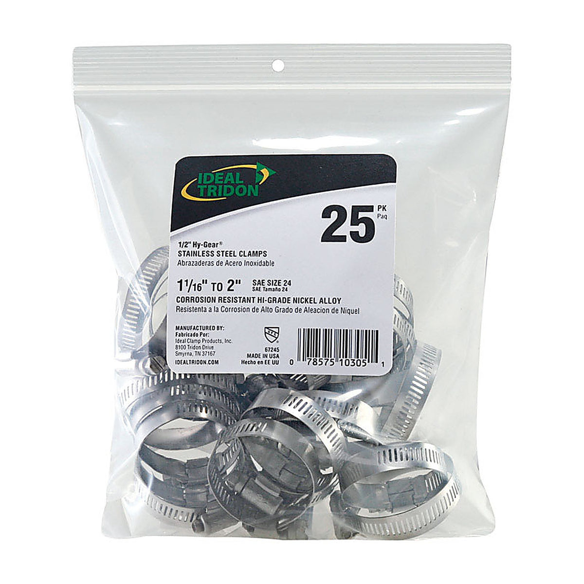 Ideal - 6724550 - Tridon Hy Gear 1-1/16 in to 2 In. SAE 24 Silver Hose Clamp Stainless Steel Band