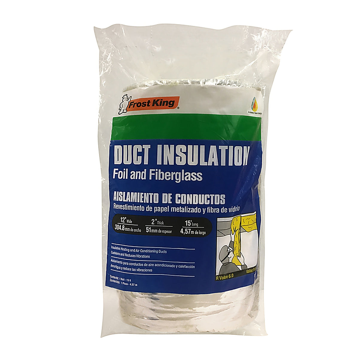 Frost King - SP55/6 - 12 In. X 15 Ft. L Fiberglass/Foil Duct Insulation