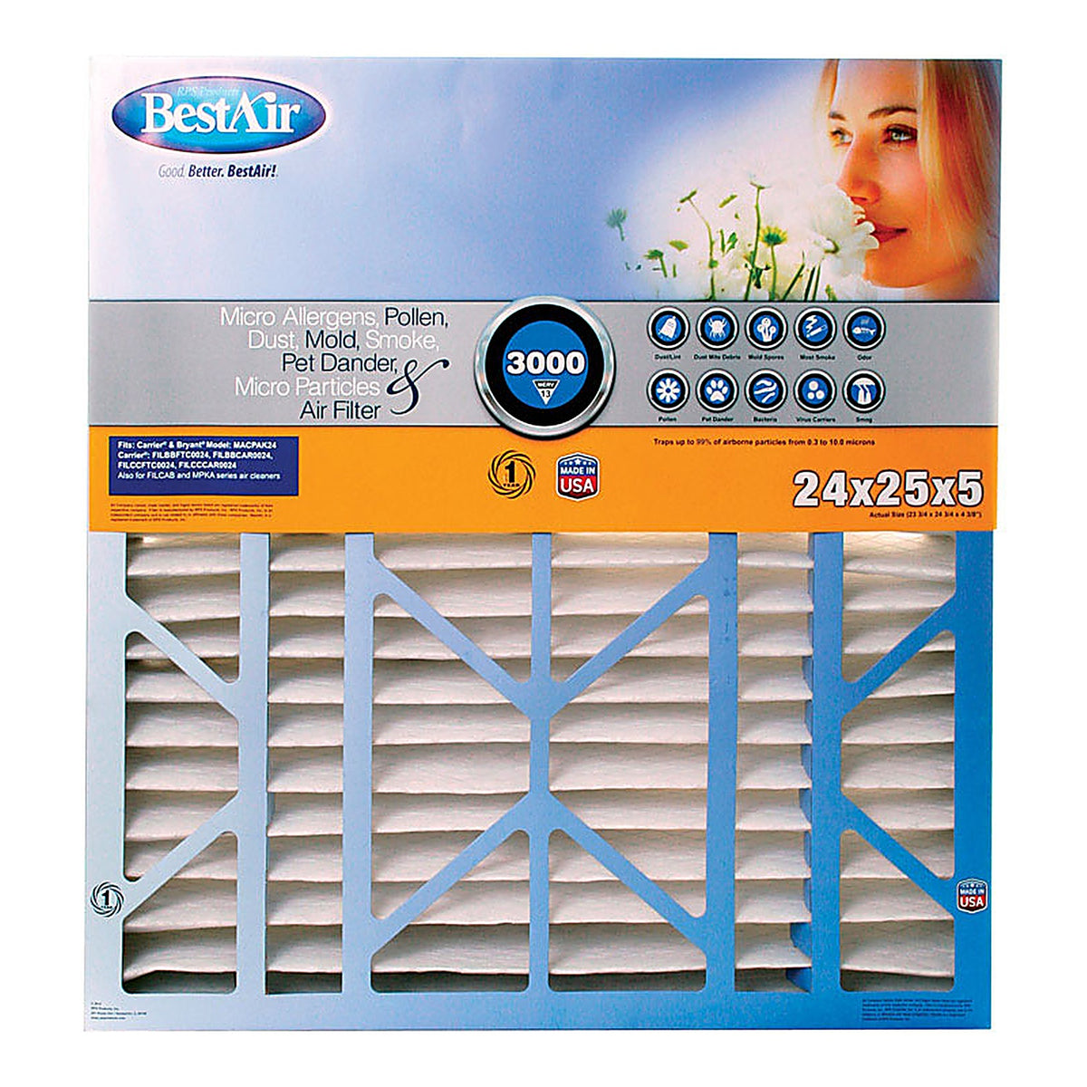 B&K - CB2425-13R - Bestair 24 In. W X 25 In. H X 5 In. 13 MERV Pleated Air Filter 1 Pack
