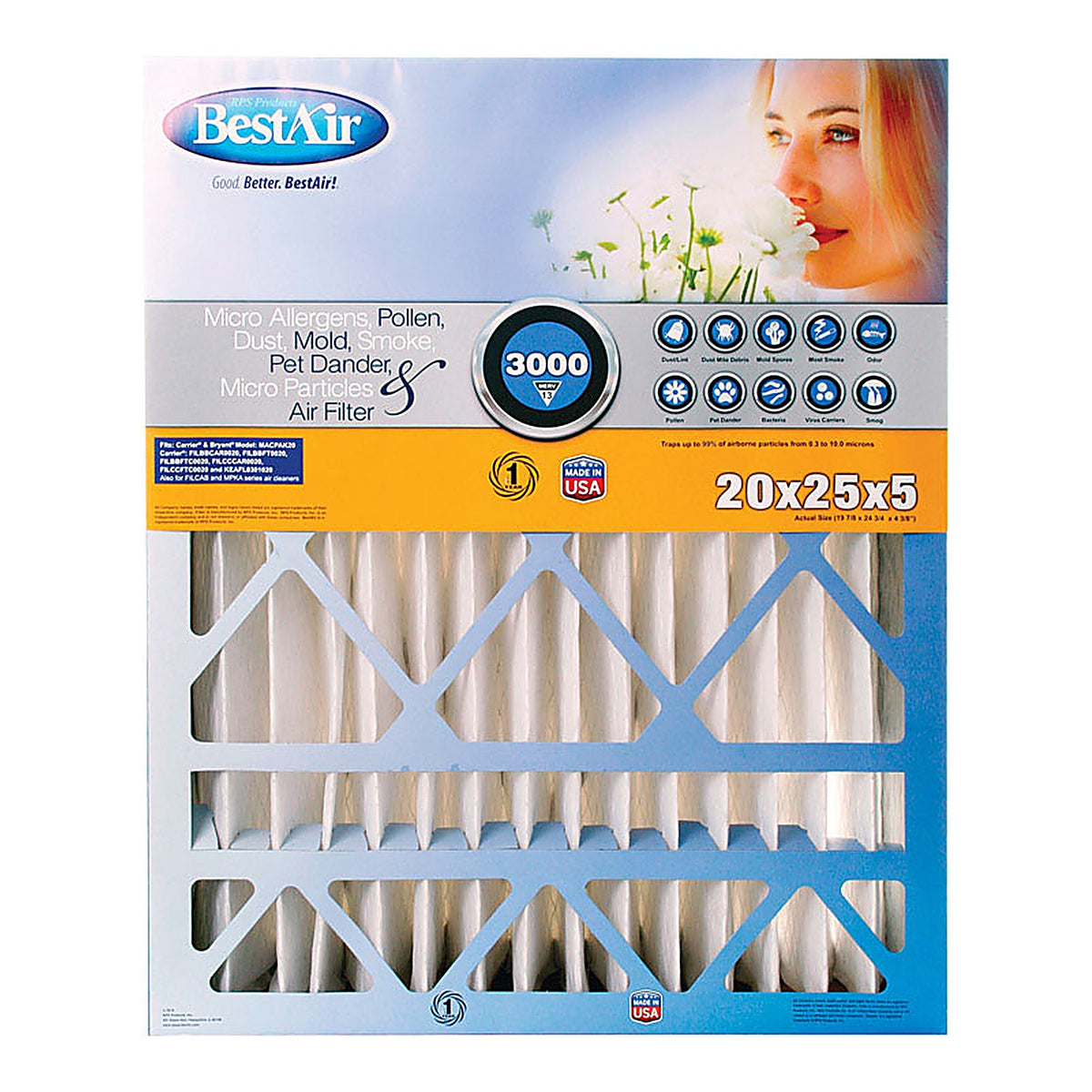 BestAir CB2025-13R 20 in. W x 25 in. H x 5 in. D 13 MERV Pleated Air Filter
