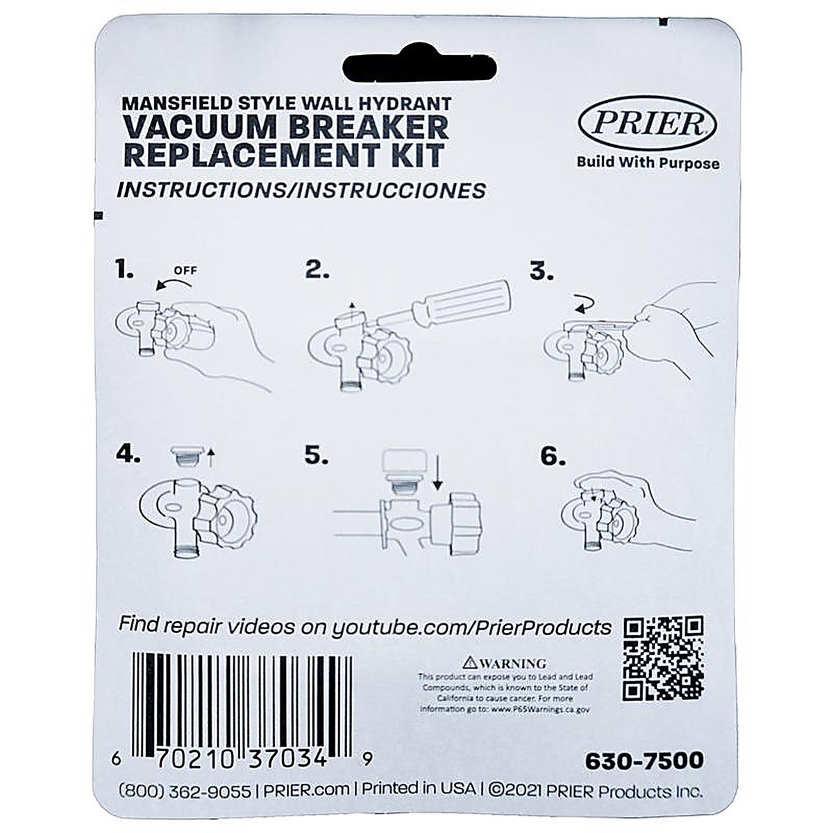 Prier - 630-7500 - Mansfield Aluminum Vacuum Breaker Repair Kit 1 Piece